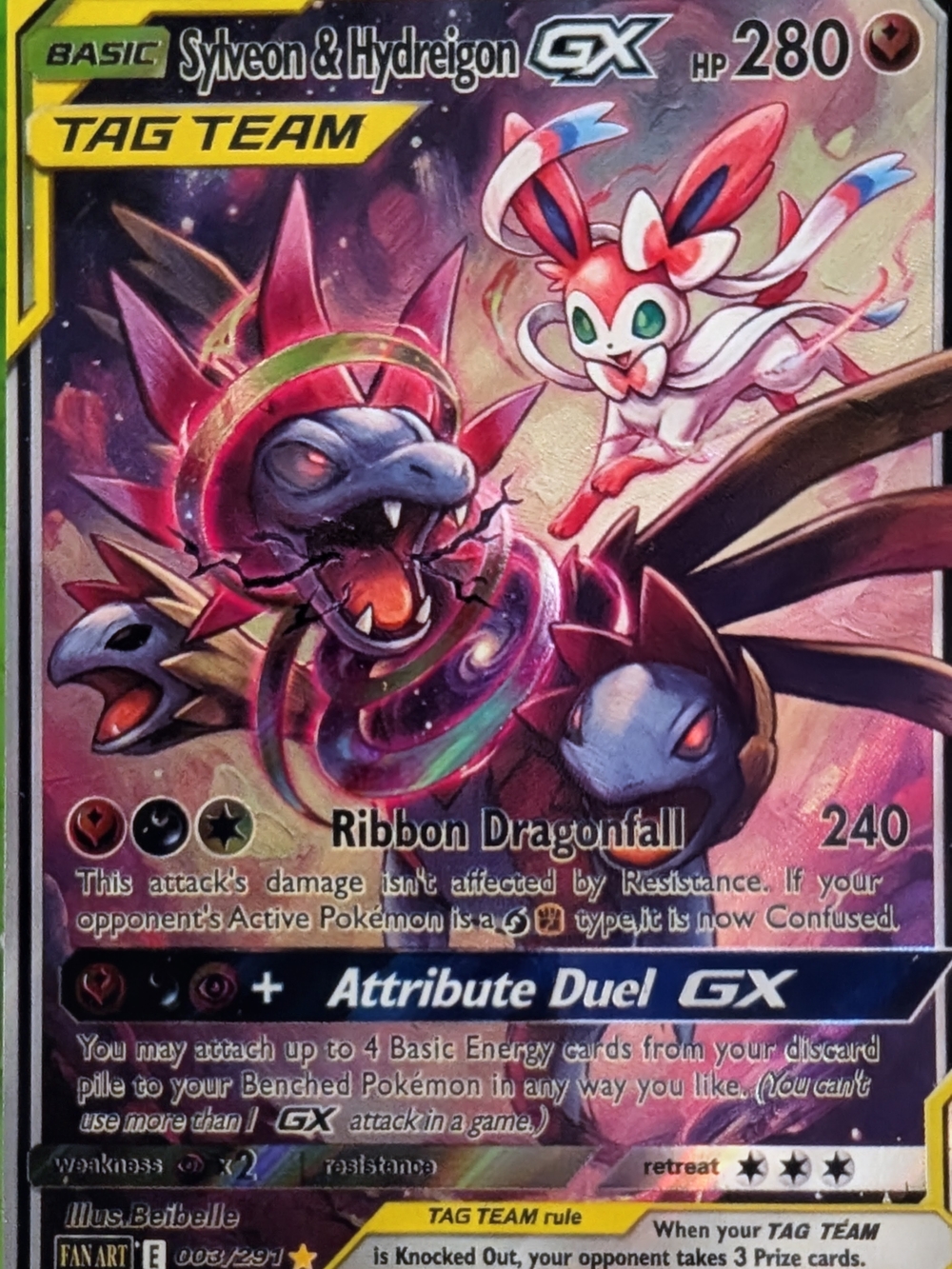 FAN ART Sylveon & Hydreigon GX TAG TEAM Card - Pink, Purple, Blue, Black, Gold